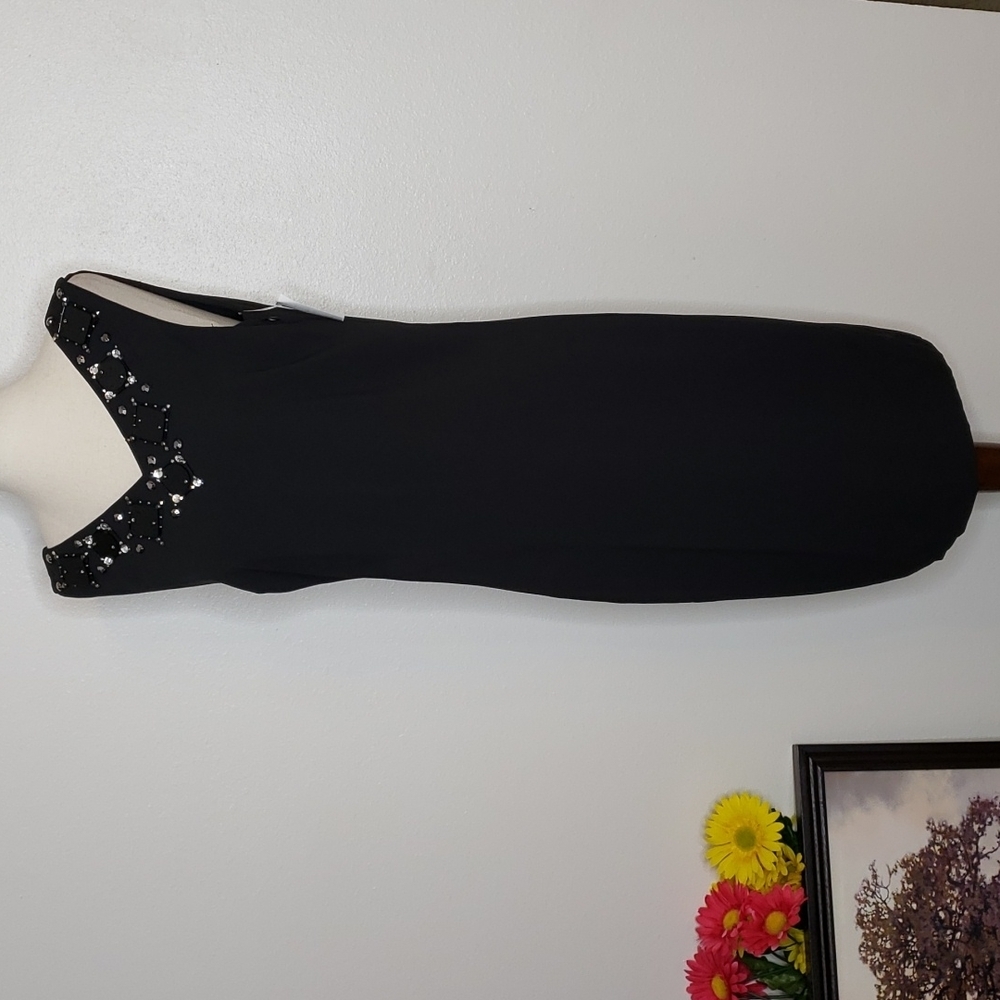 Ann Taylor Signature Black Beaded Low Plunge Dress Luxury Celeb Style Mobwife - Picture 3 of 14